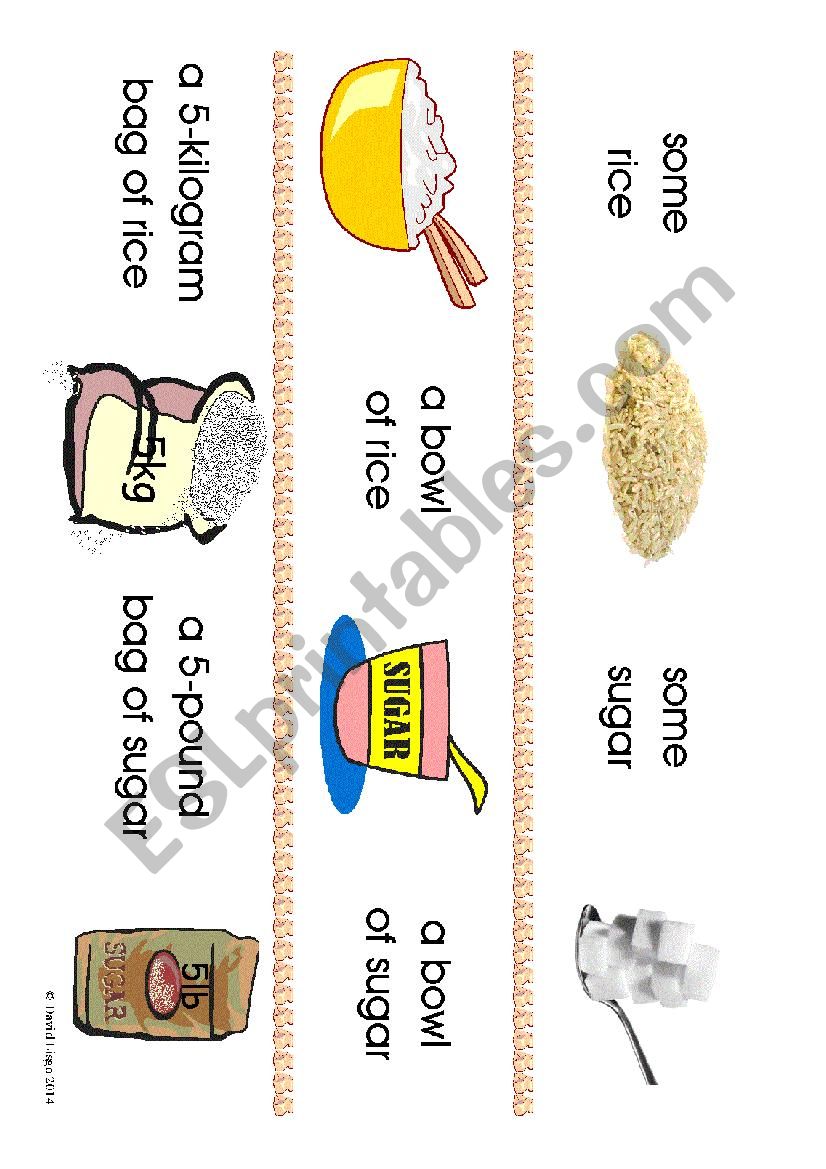 Countable Uncountable and Containers flash cards 1-6 of many.