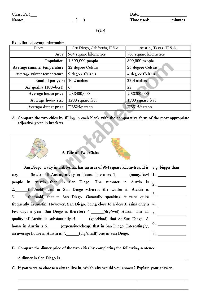 Comparative forms (comparing two cities)