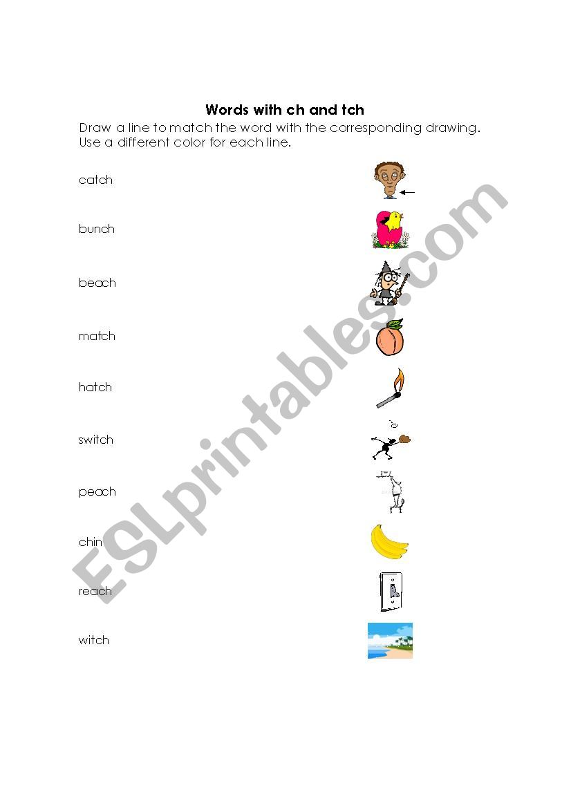 Words with ch and tch  worksheet