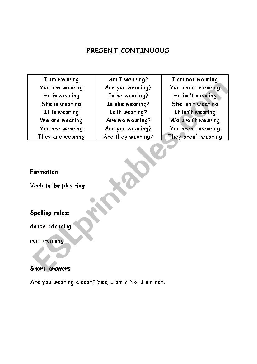 Present Continuous worksheet