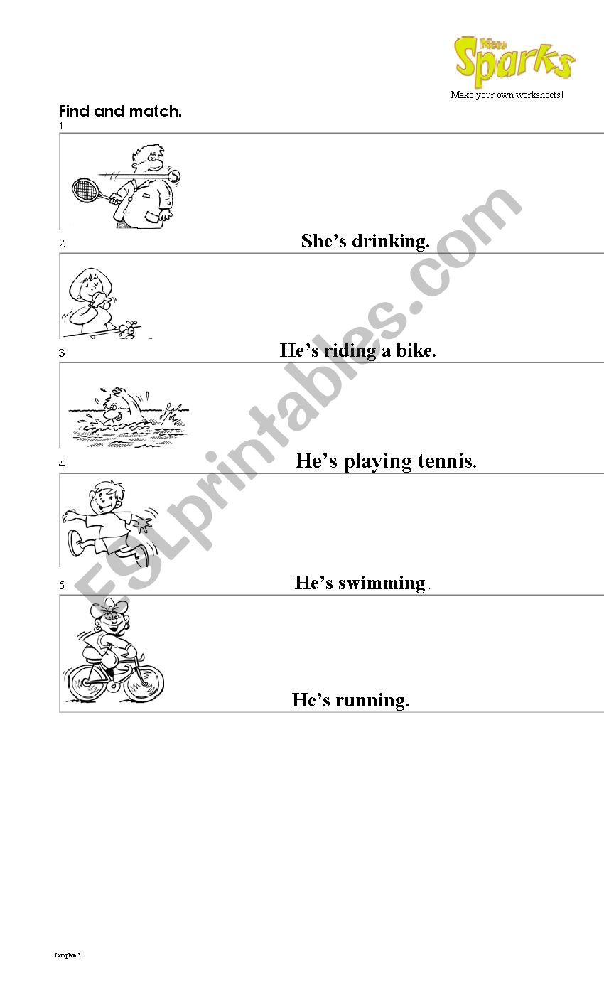 He/ She is swimming worksheet