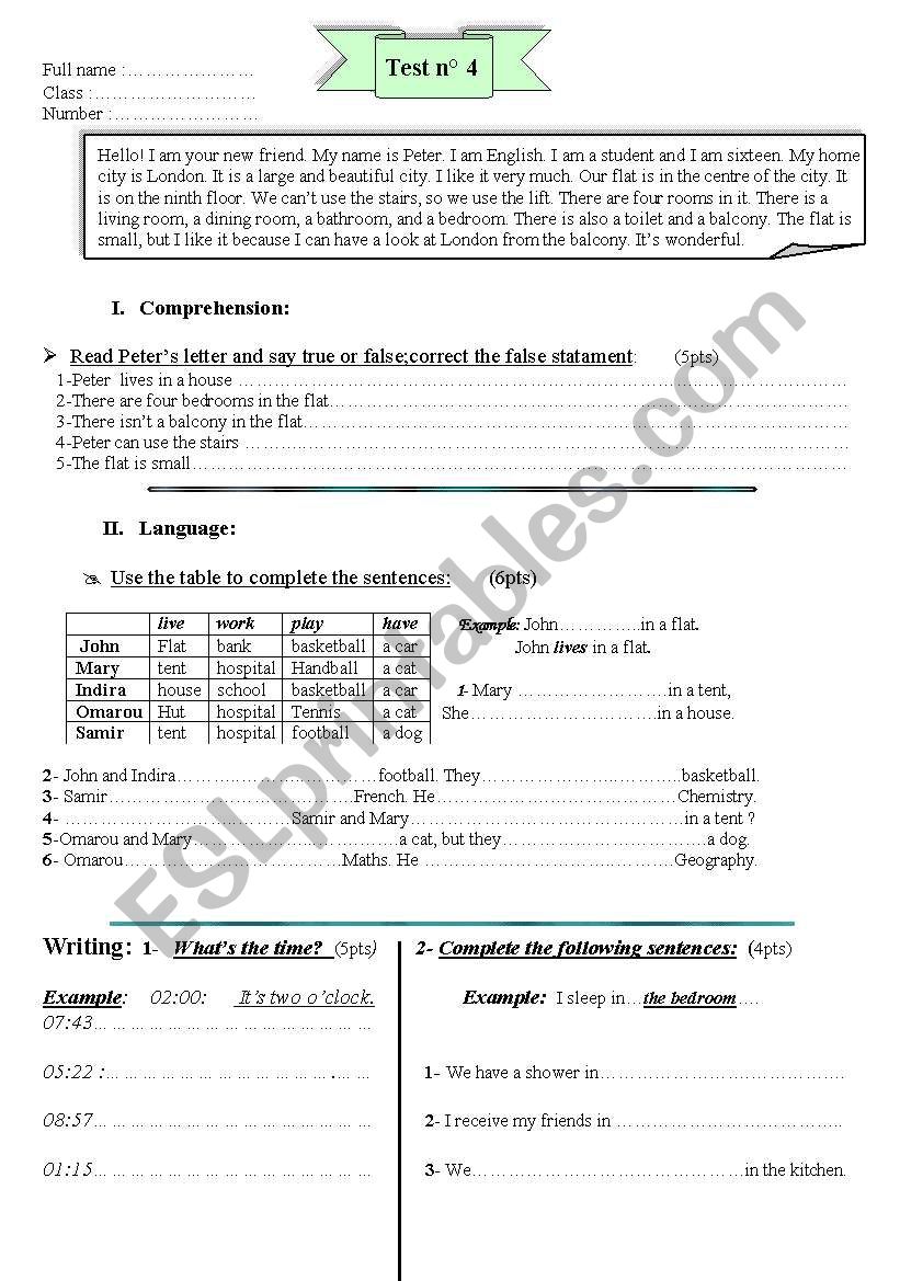 review/test worksheet