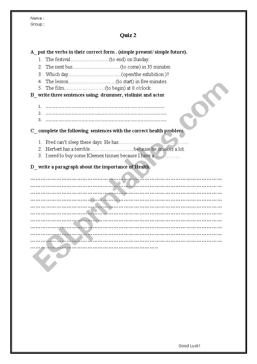 quiz worksheet