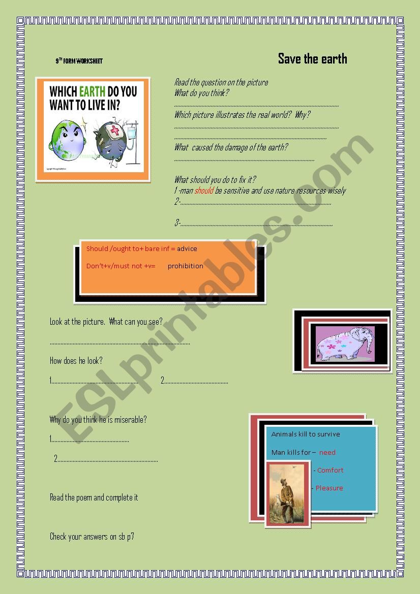 save the earth  worksheet