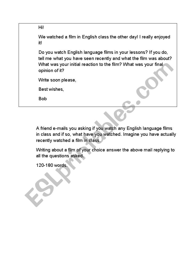 Film review writing exercise - FCE model