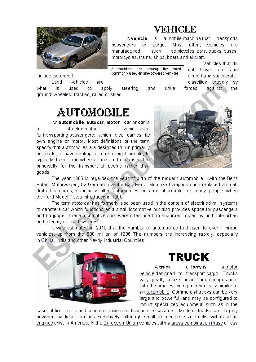 Vehicle worksheet