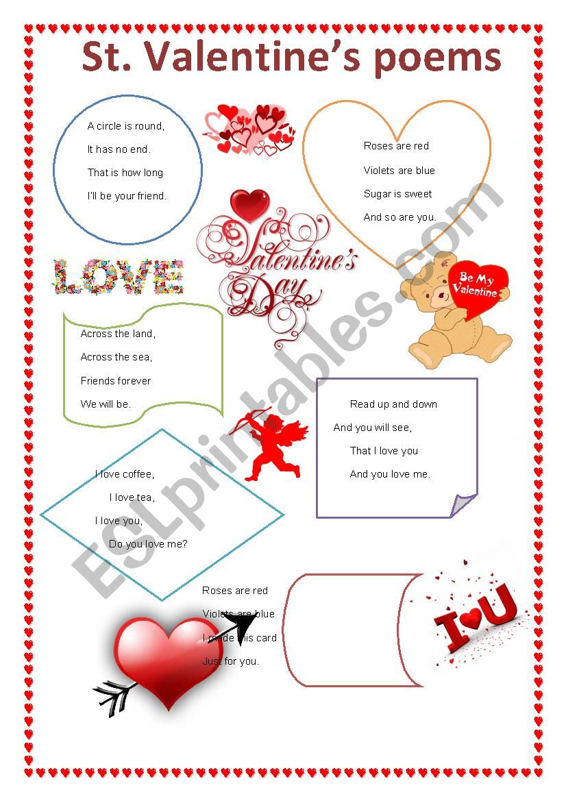 St. Valentines poems worksheet