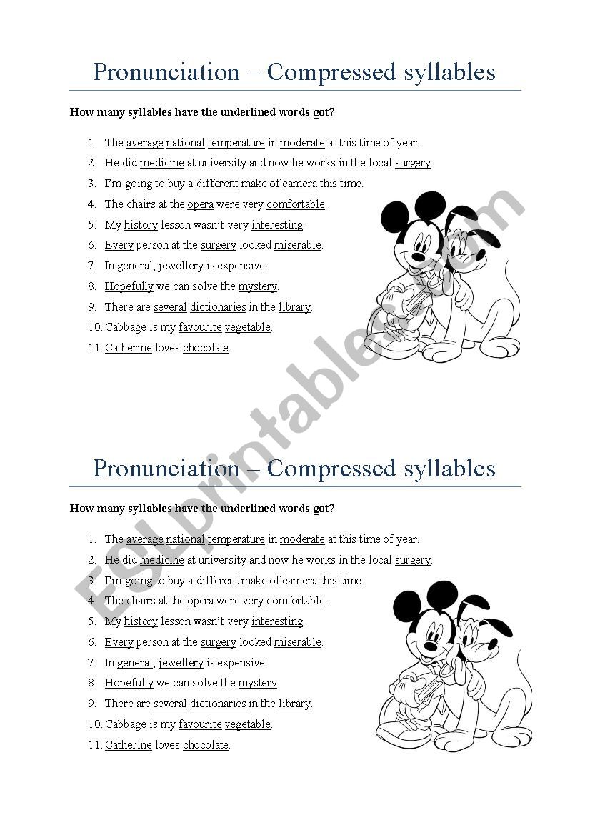 Compresses Syllables - pronunciation exercise + KEY