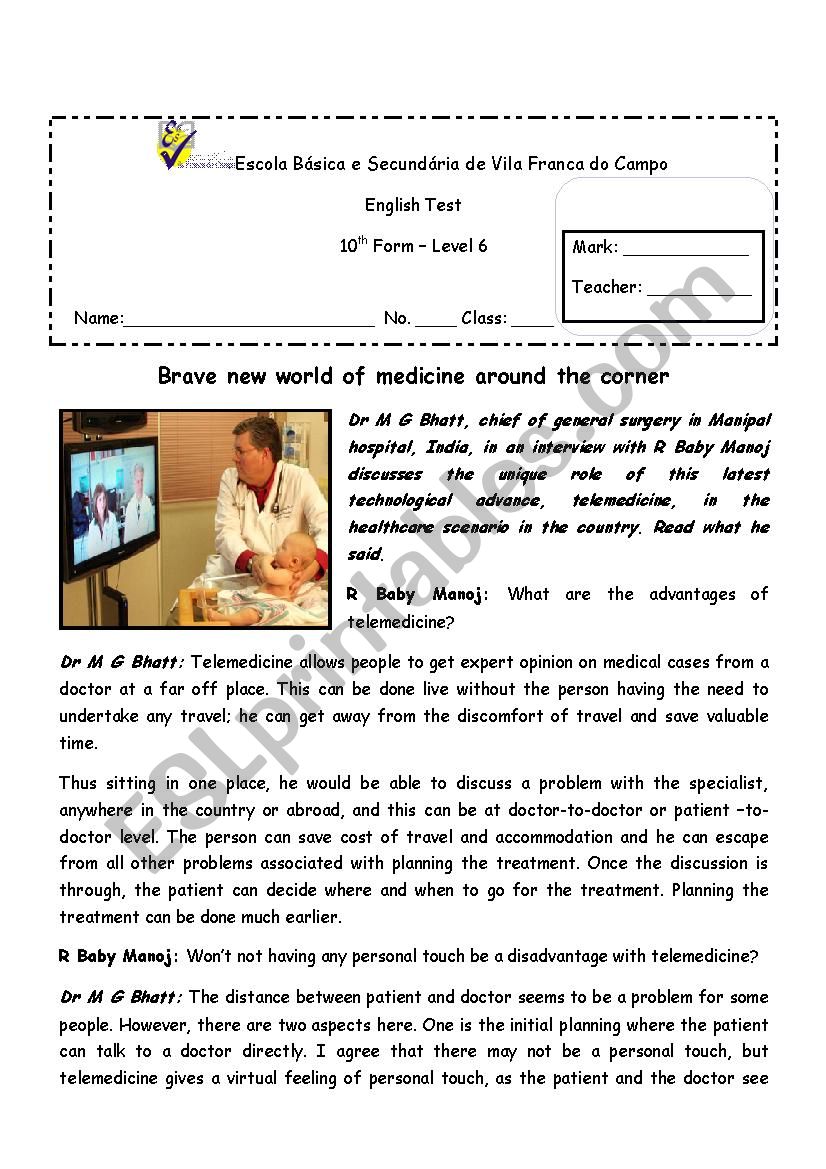  10th form test worksheet