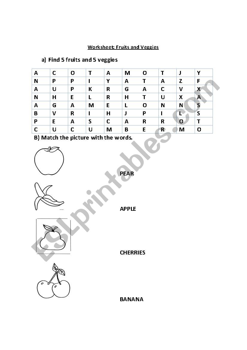 worksheet fruits and veggies worksheet