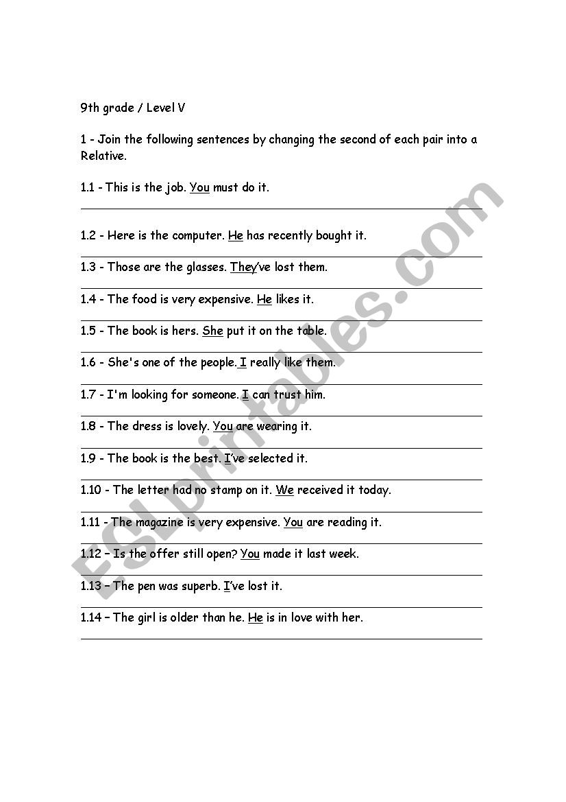 Defining relative clauses worksheet