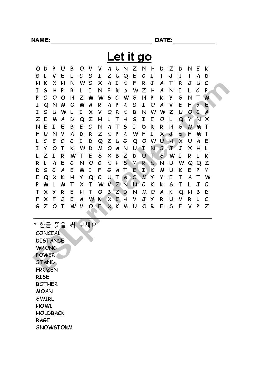 Let it go wordsearch worksheet