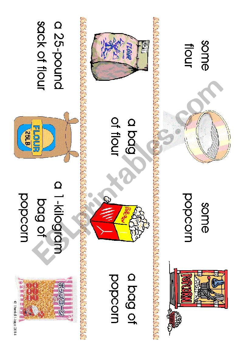 Countable Uncountable and Containers flash cards 7-12 of many.