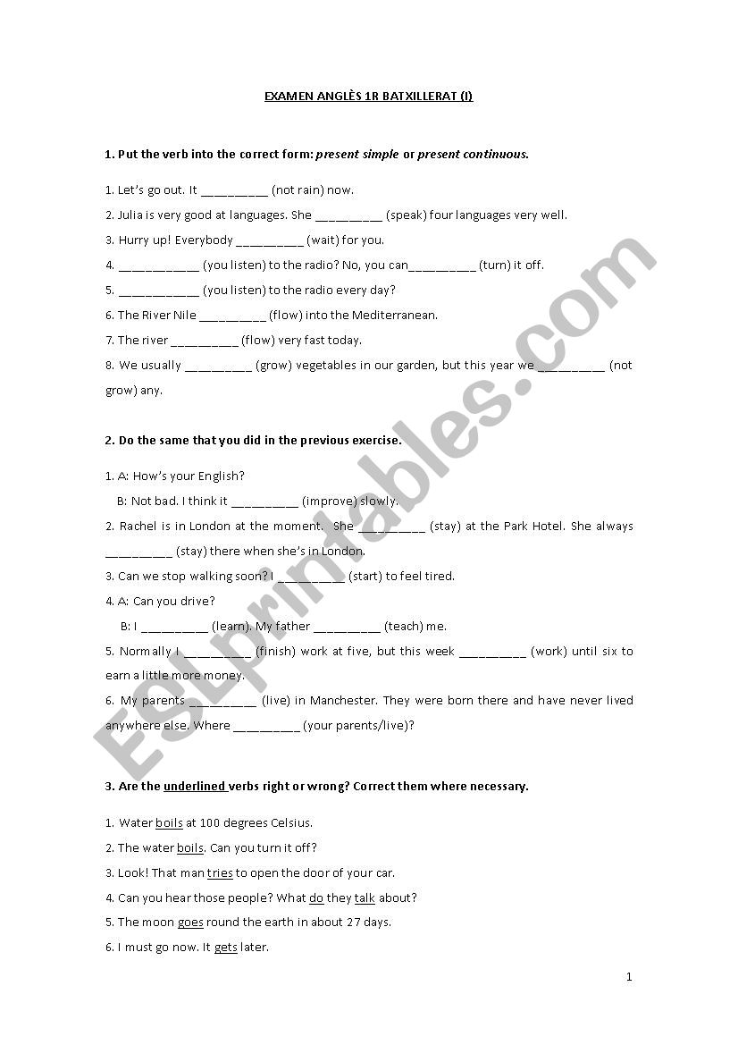 EXAM worksheet