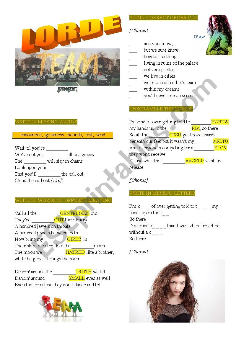 LORDE TEAM worksheet