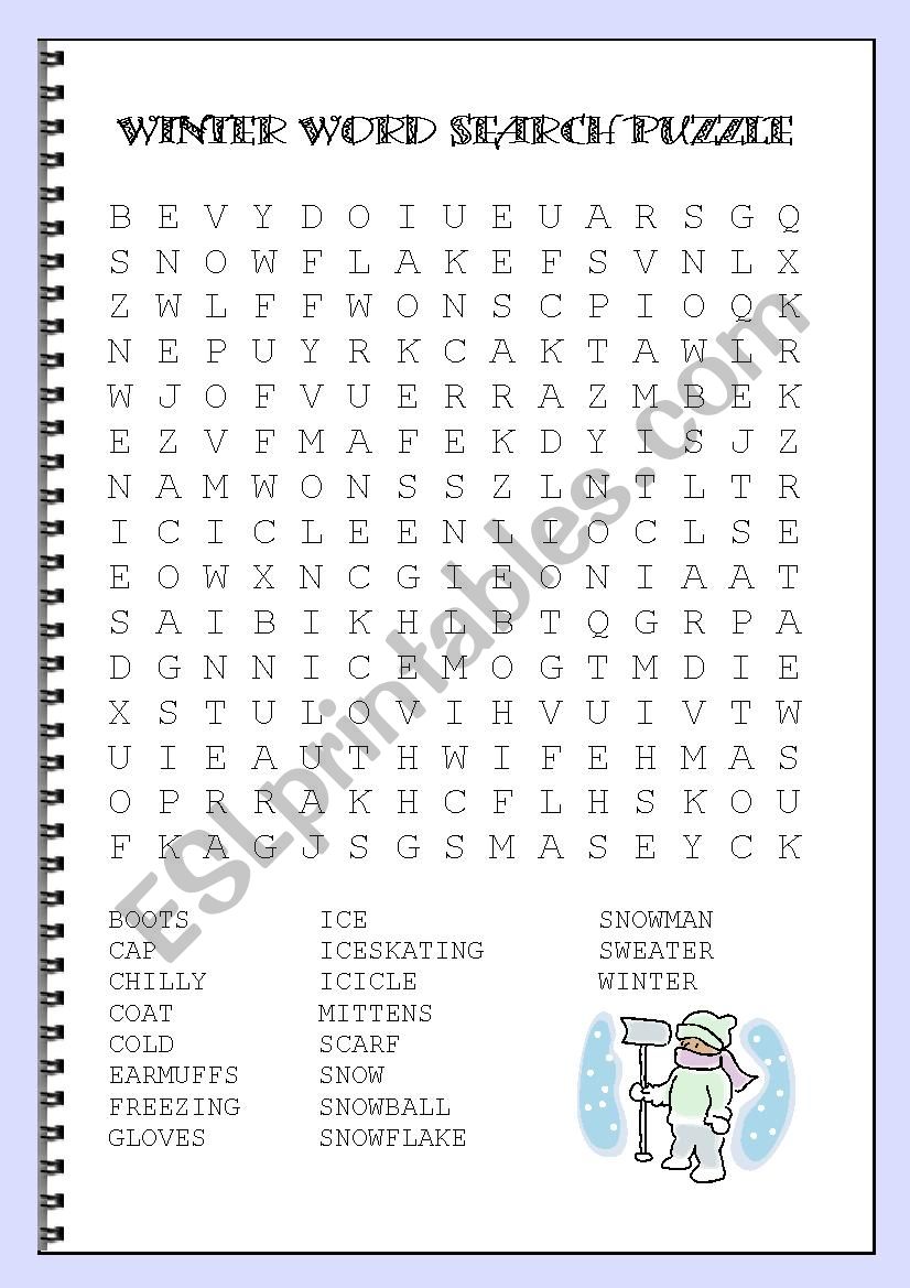Winter Word Search Puzzle worksheet