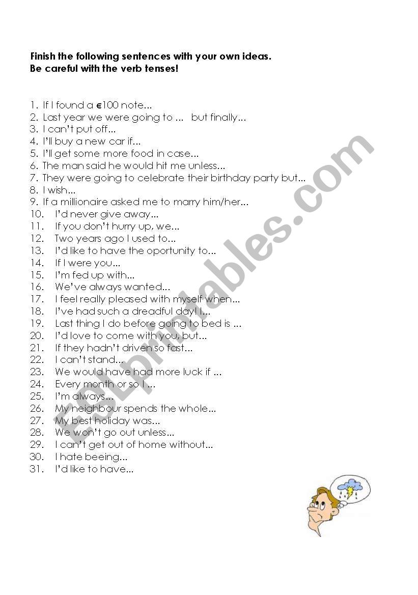 Finish these sentences worksheet