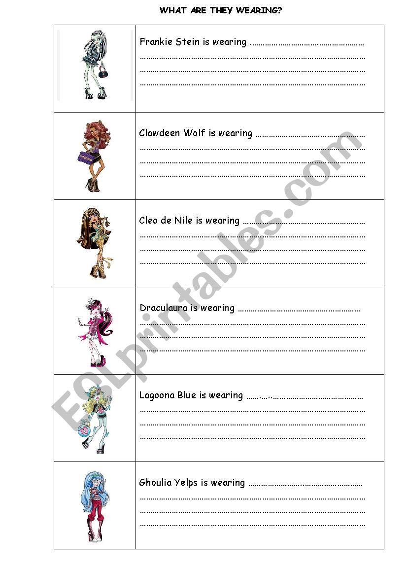 Monster High clothes description - ESL worksheet by Elena2703