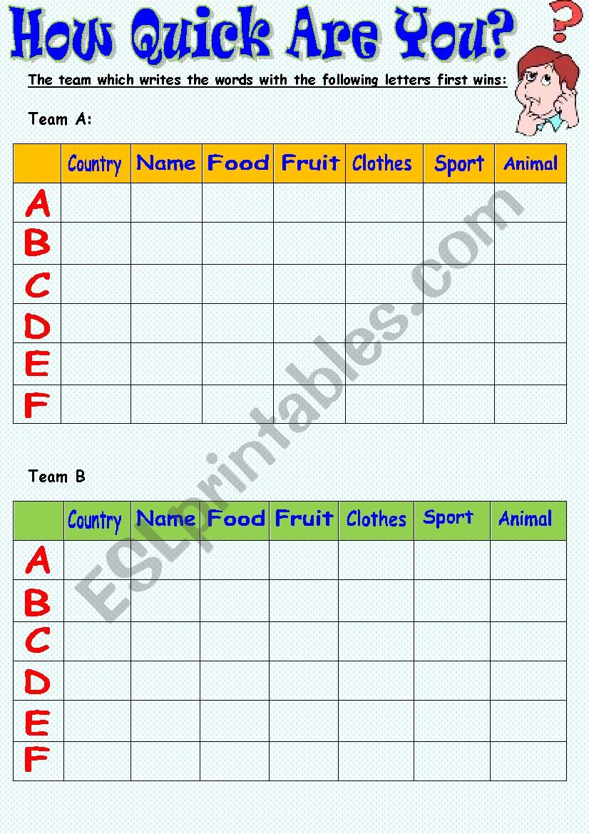 How Quick Are You? worksheet