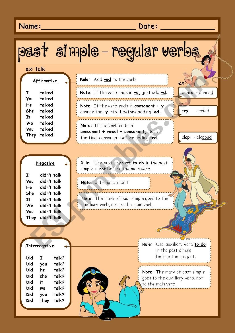 Past Simple - regular verbs (2 pages)