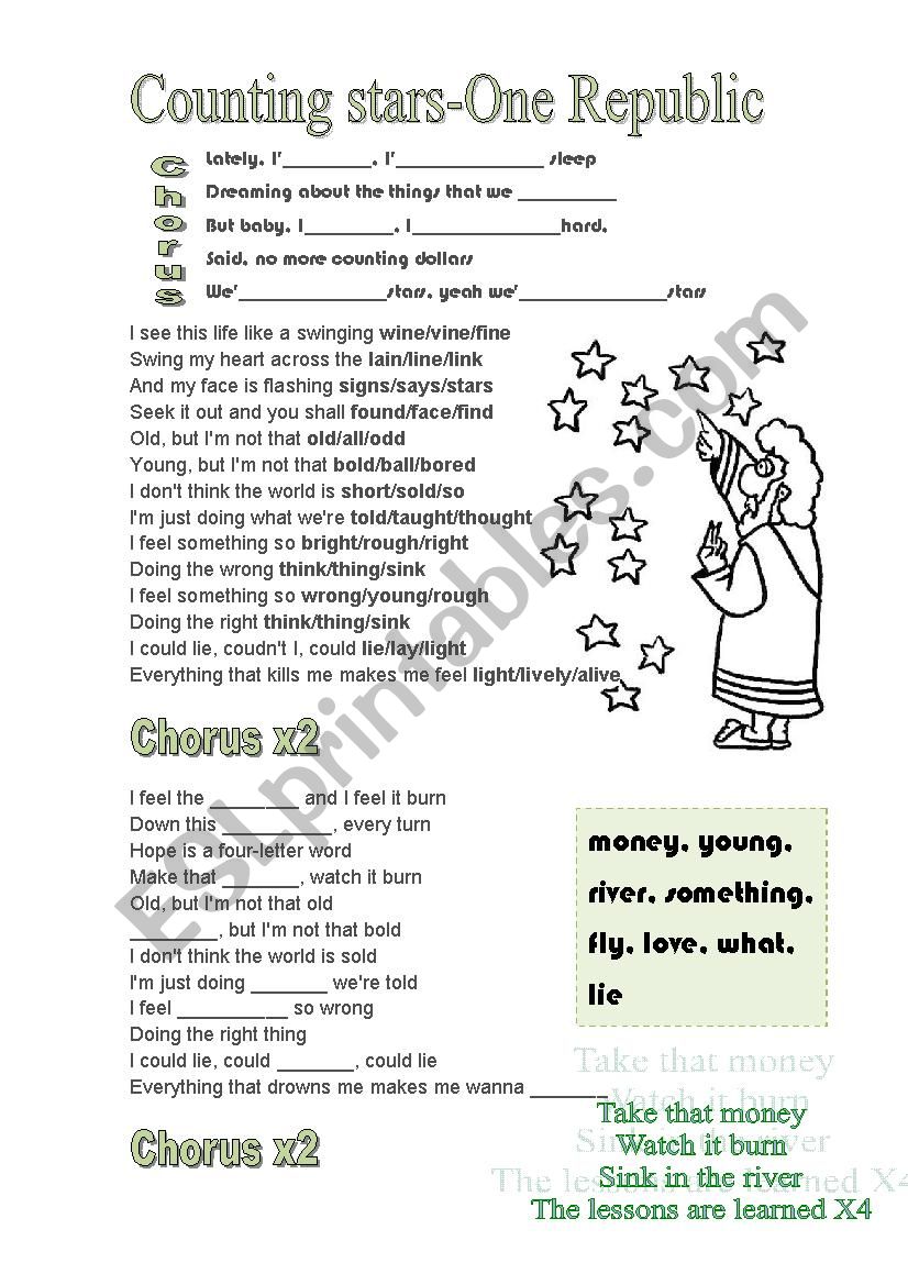 One Republic- Counting Stars worksheet