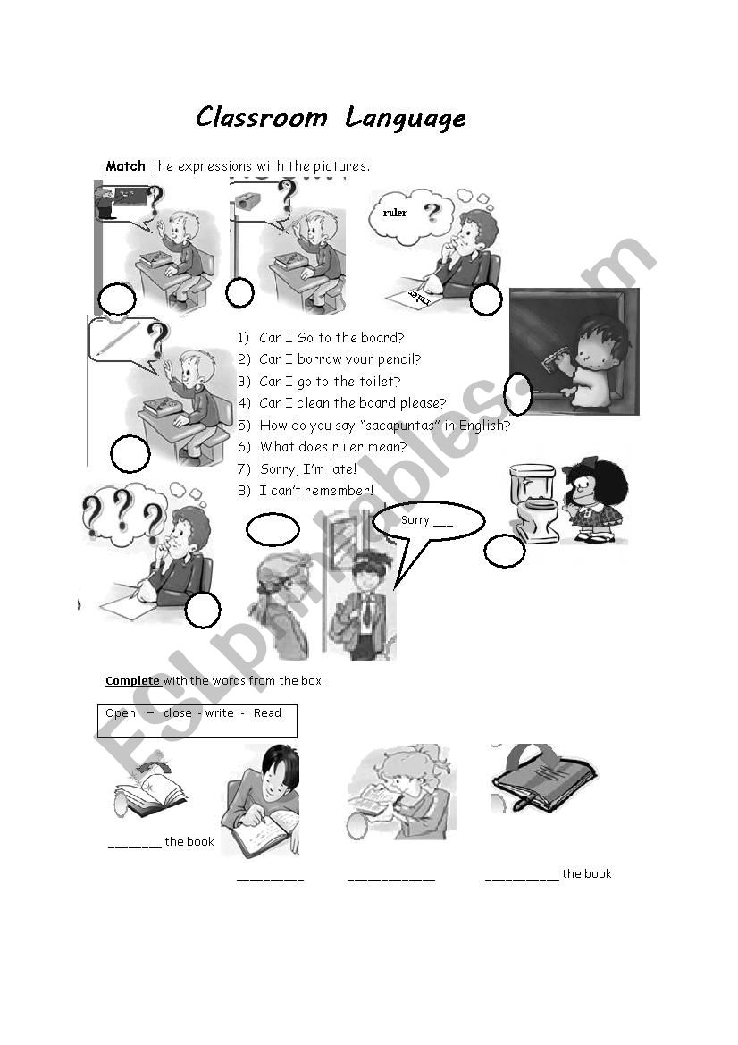 Classroom language worksheet