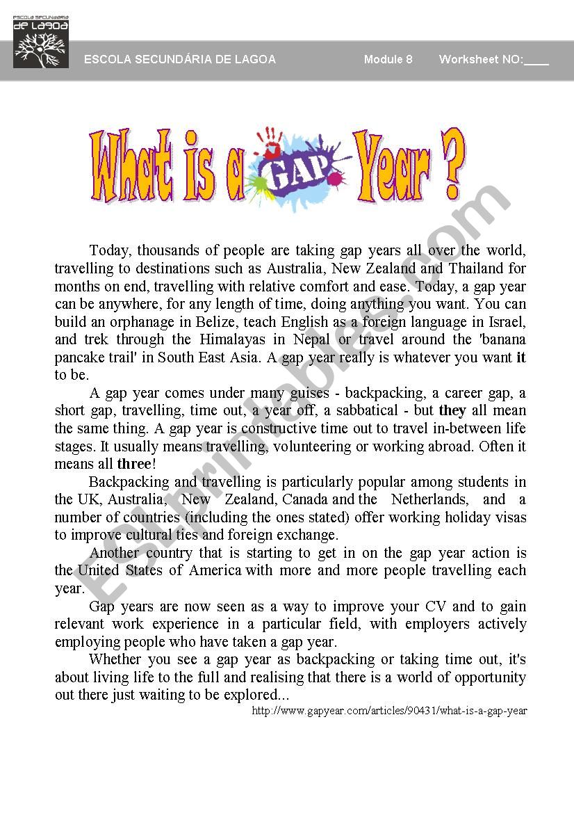 What is a gap year? worksheet