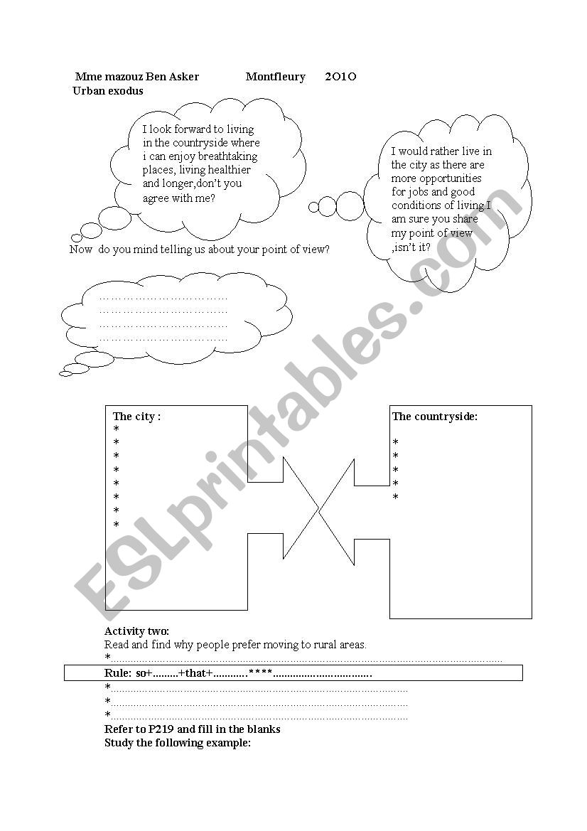 urban exodus worksheet