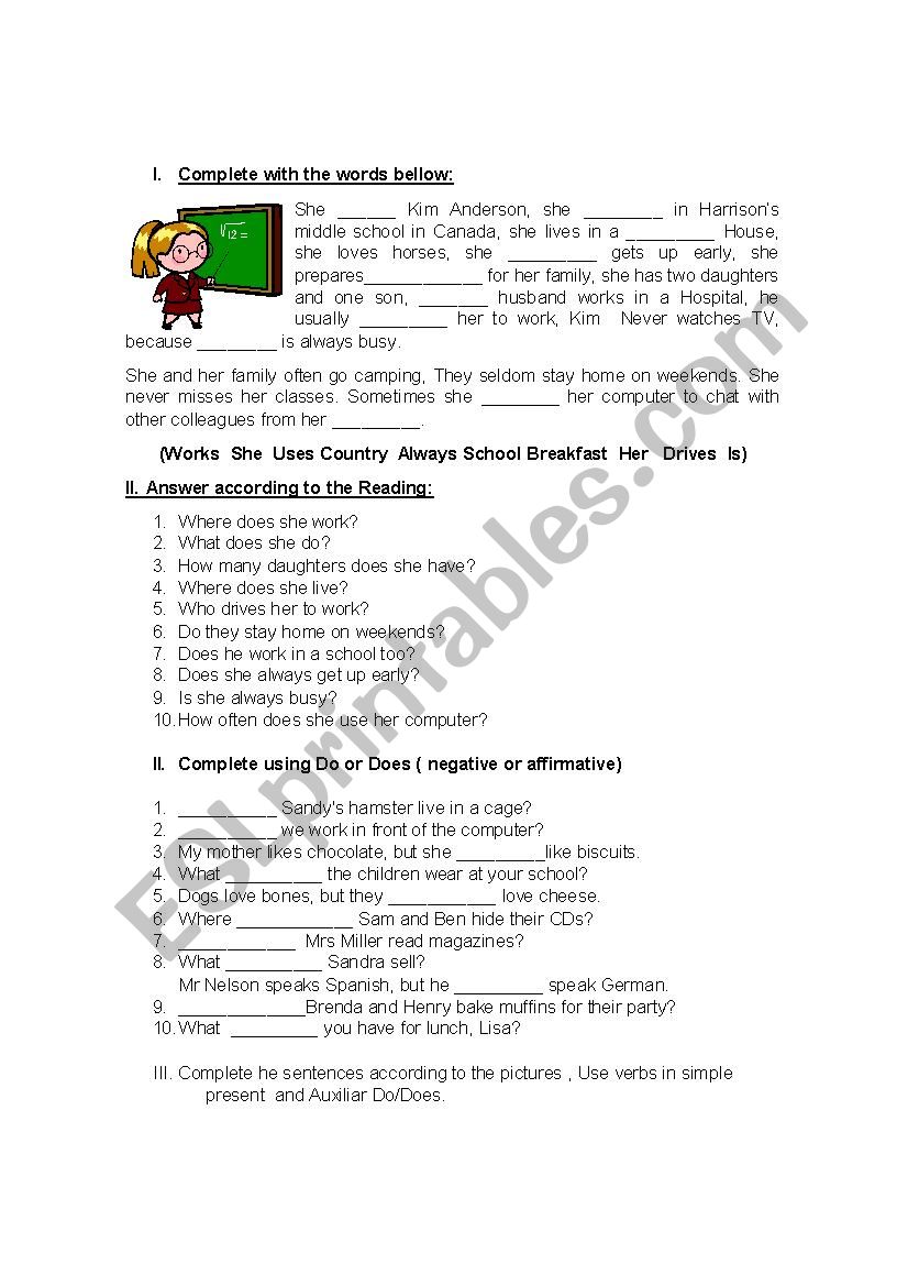 simple present Tense worksheet