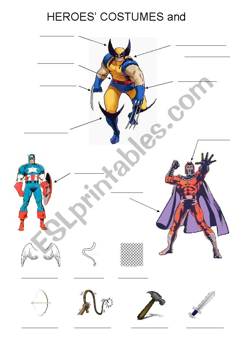 Superheroes Cosutmes & Accessories Vocabulary