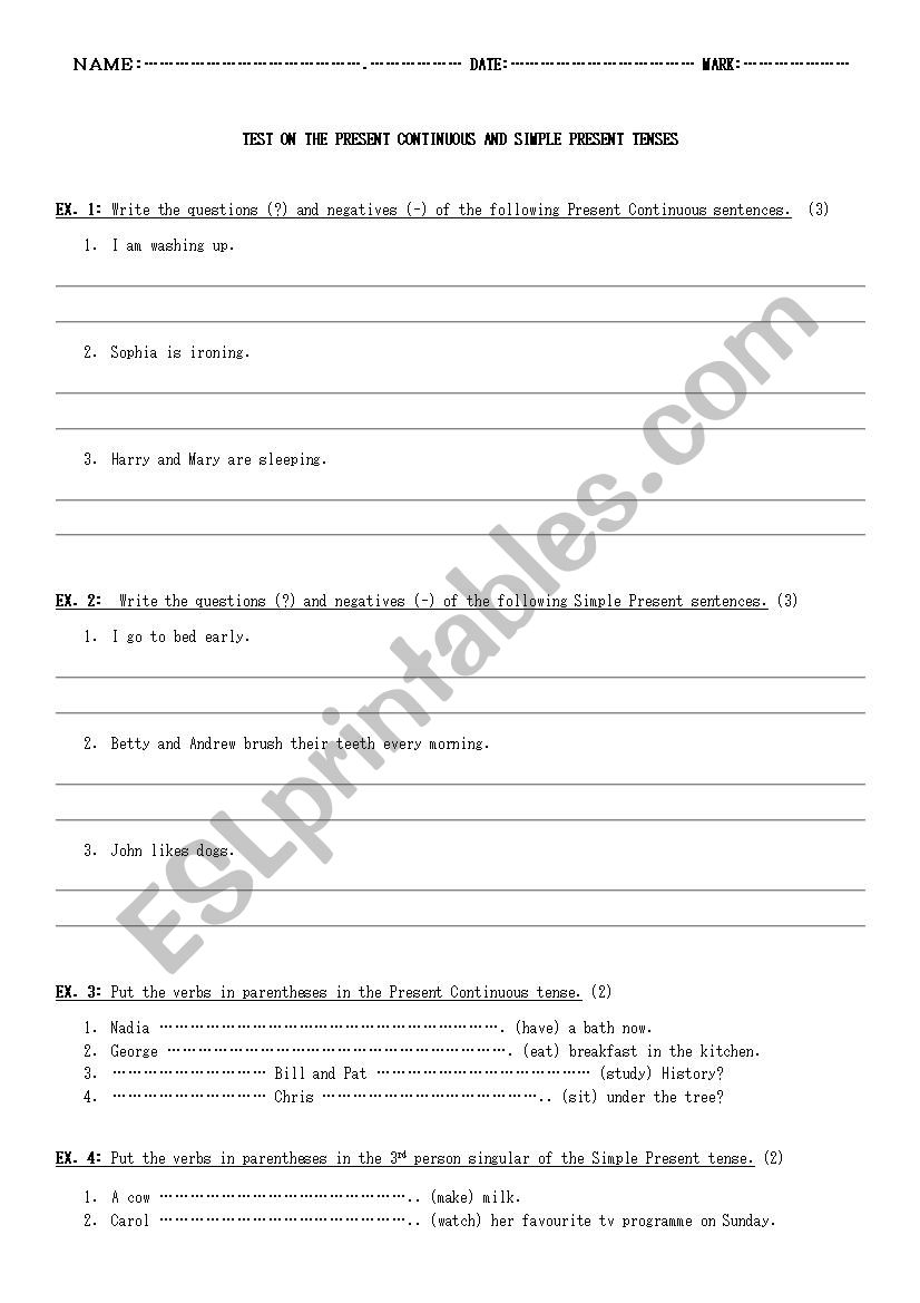 Present Simple-Present Continuous test 