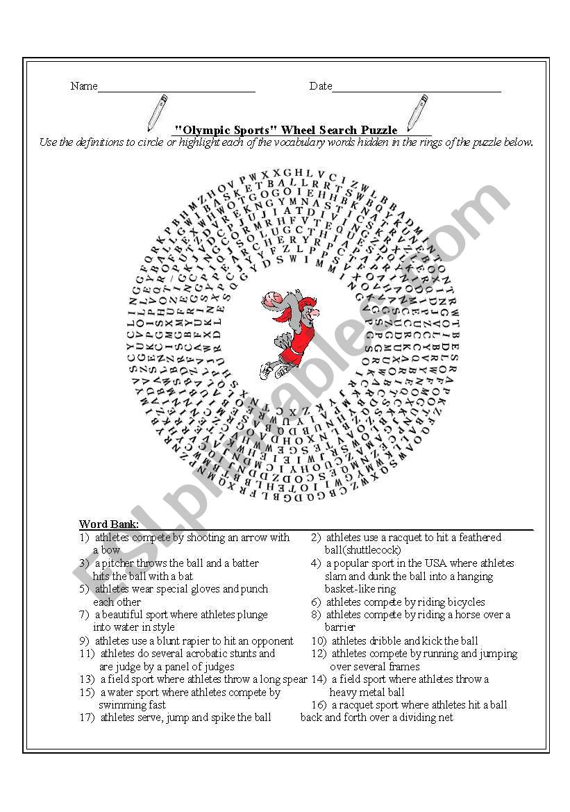 Sports Word search worksheet