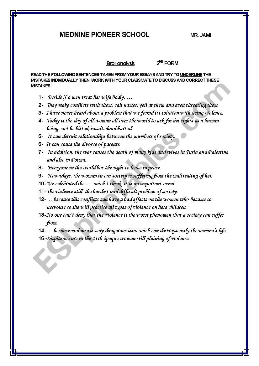 ERROR ANALYSIS worksheet