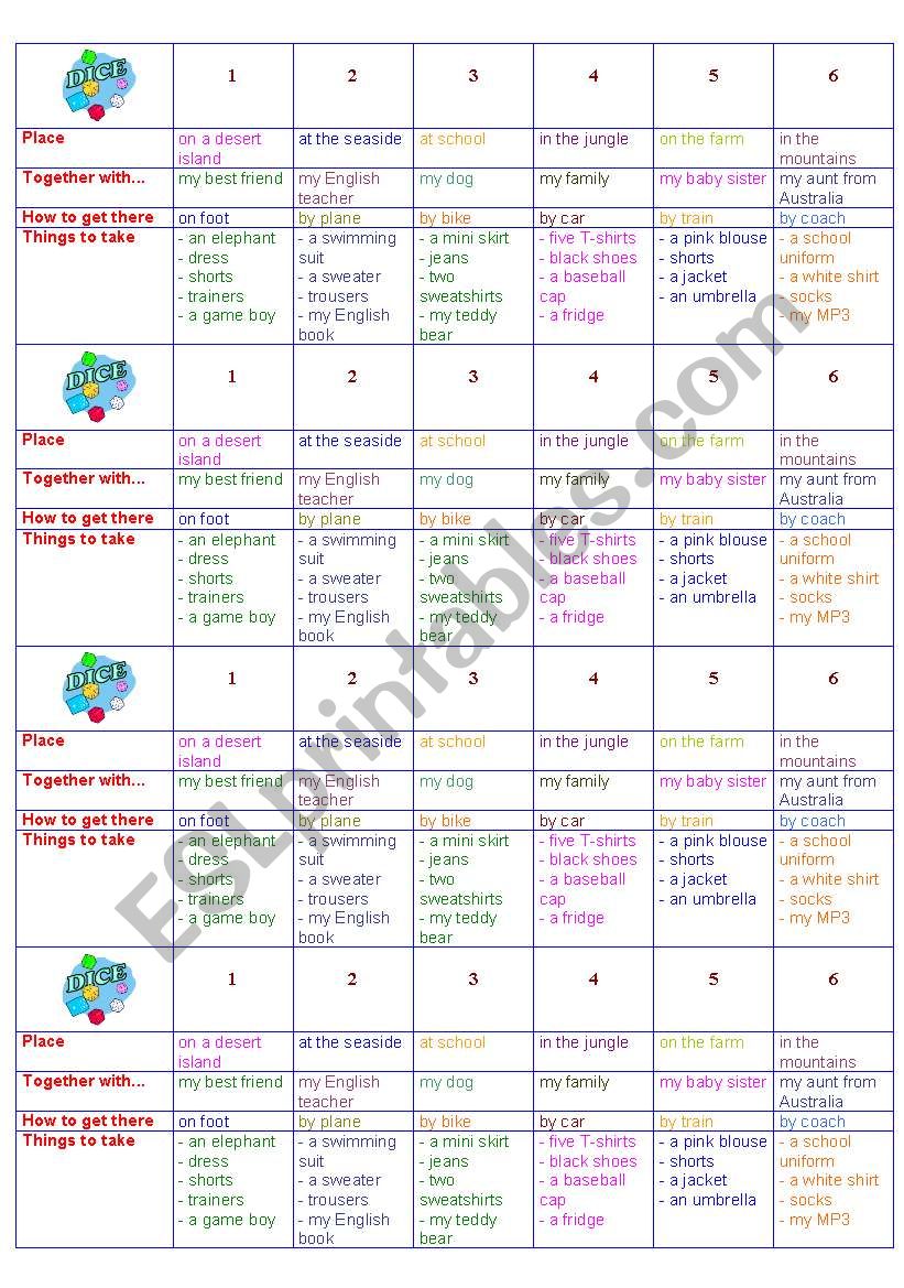 Holiday plans worksheet