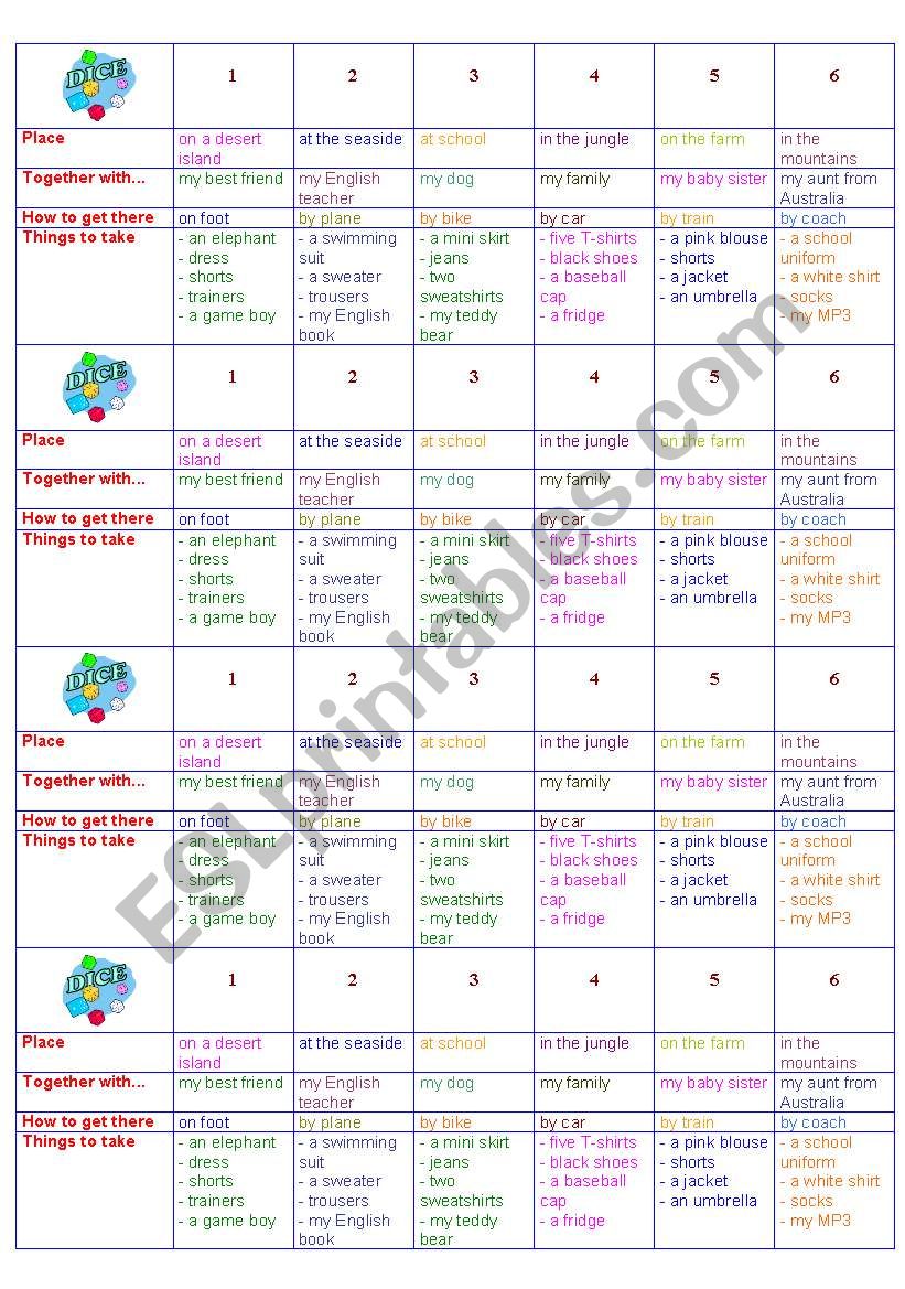 Holiday plans worksheet