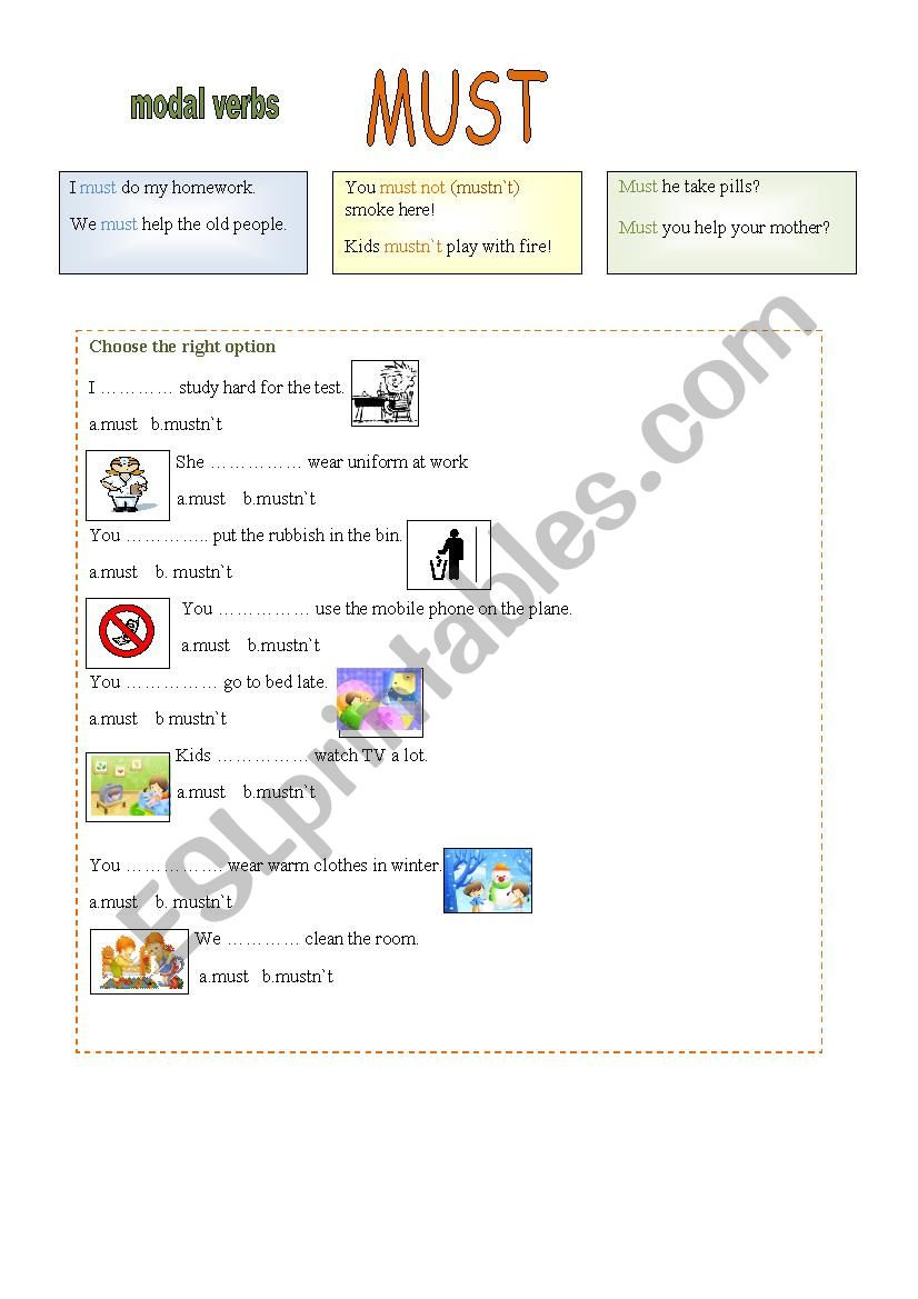 Modal verb MUST worksheet