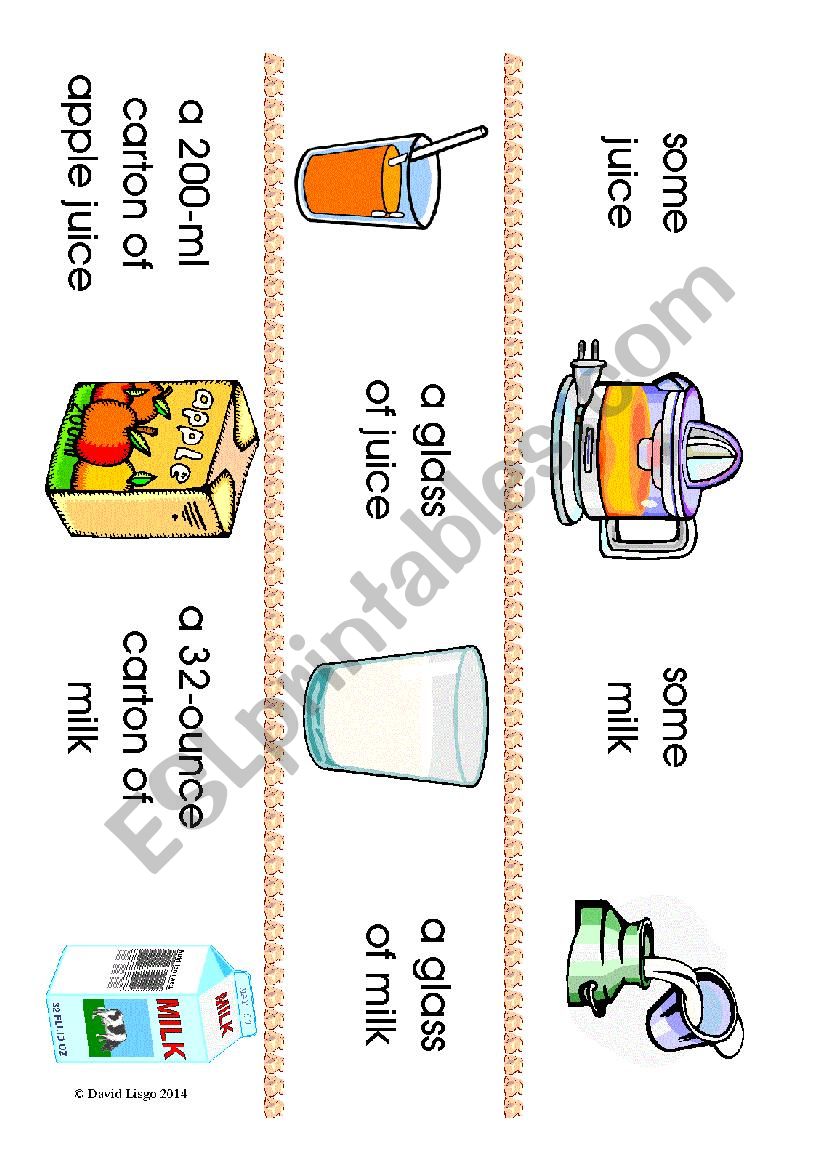 Countable Uncountable and Containers flash cards 19-24 of many.