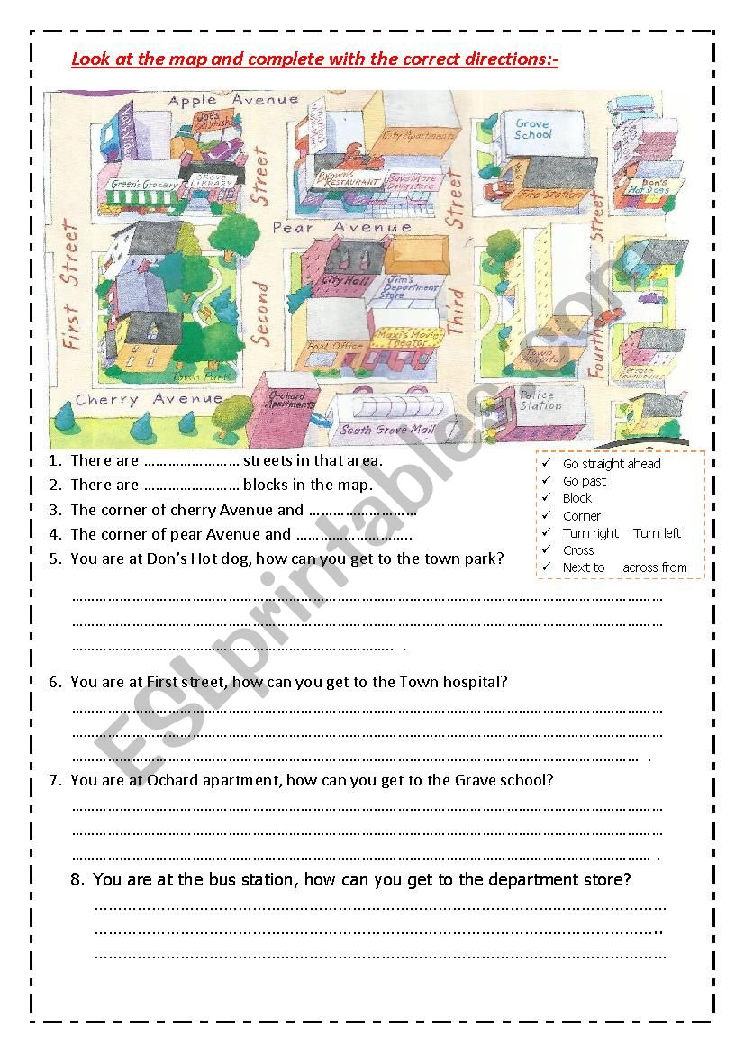 directions in maps2 worksheet