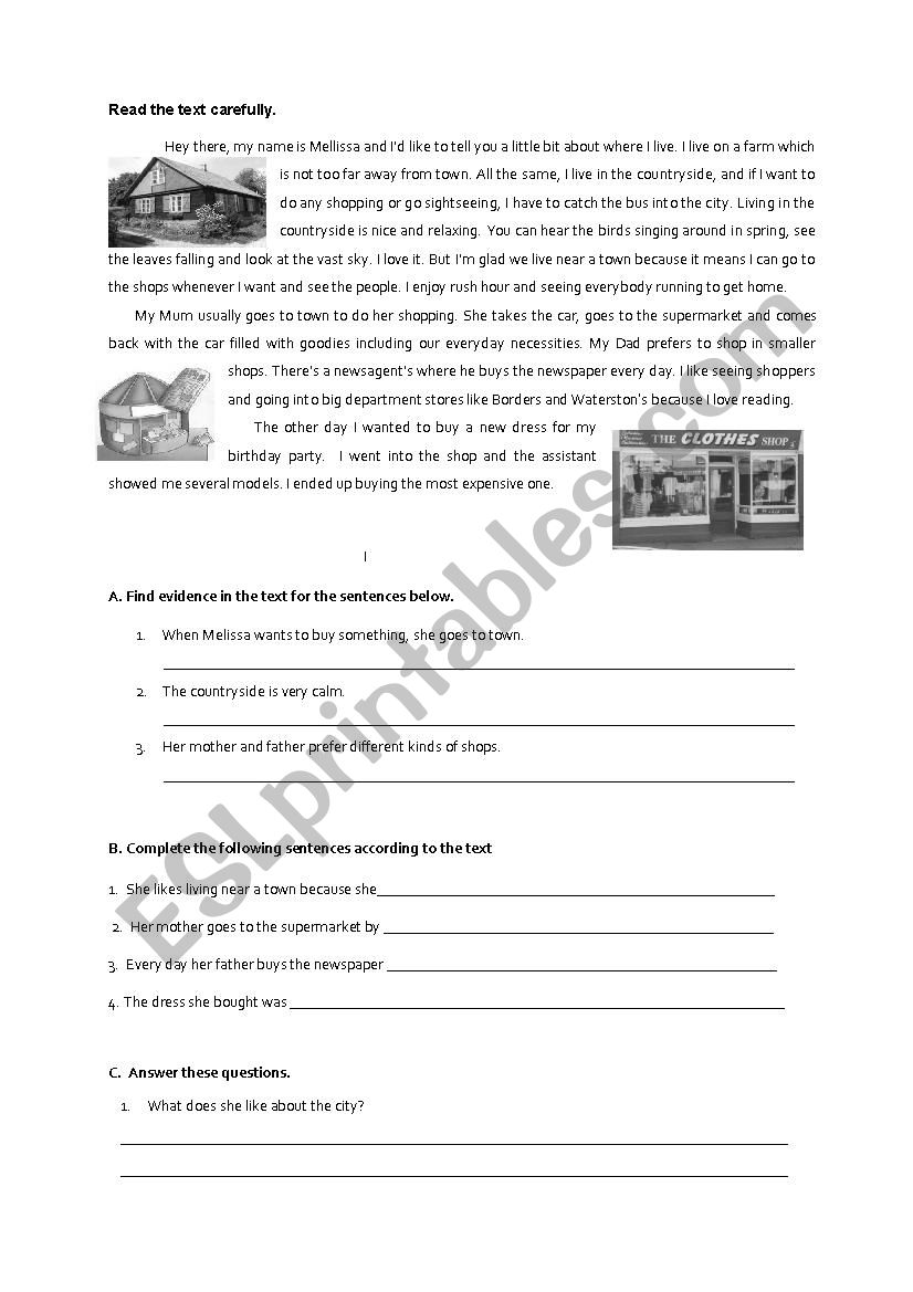 Places in a town worksheet