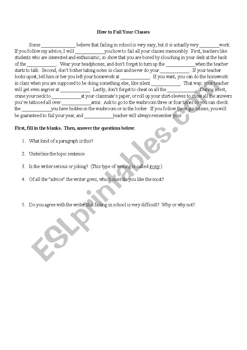 Sample Paragraph writing - Instructions