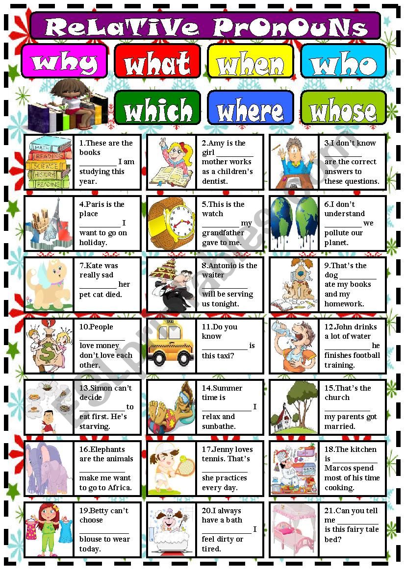 Relative pronouns worksheet