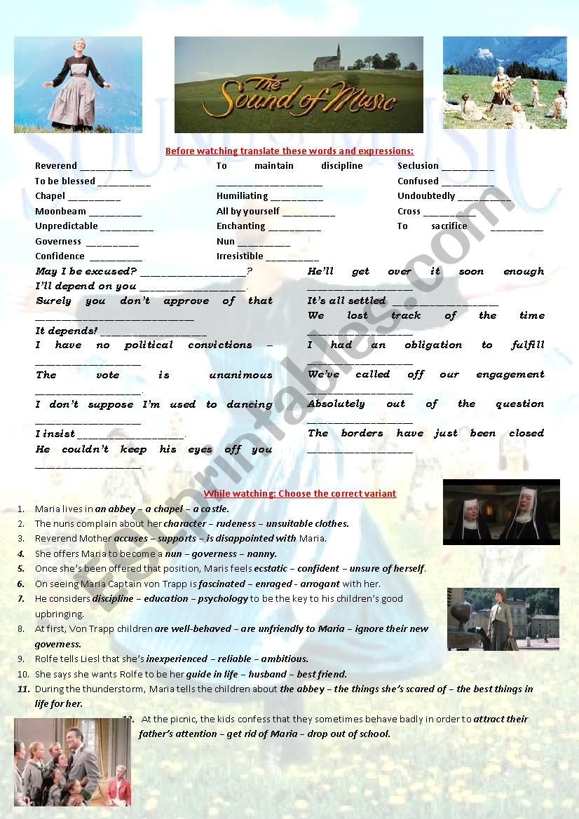 THE SOUND OF MUSIC full movie worksheet