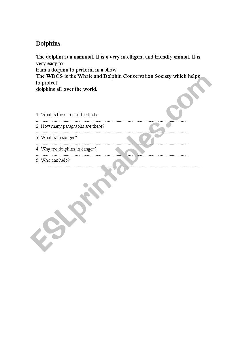 dolphins worksheet