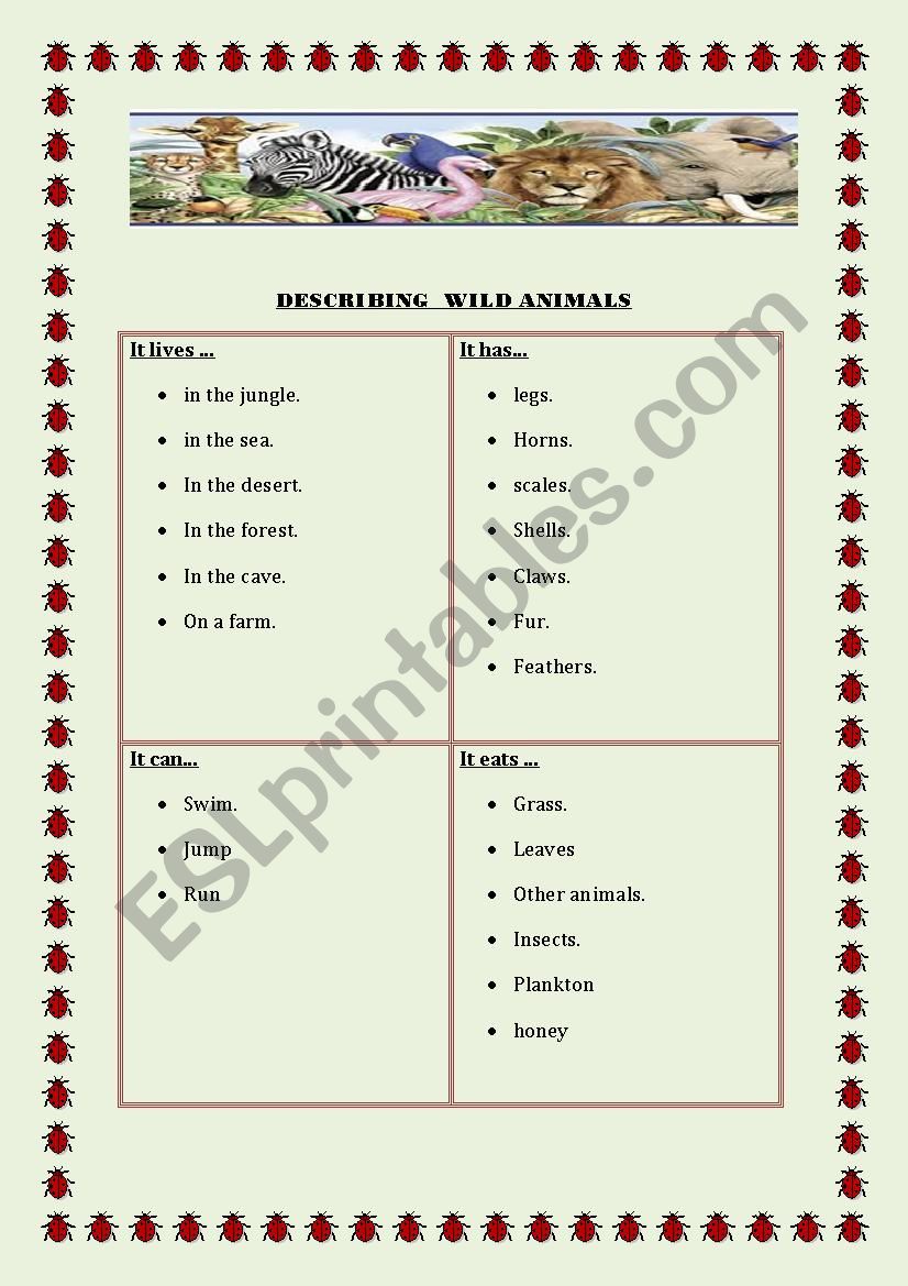 DESCRIBING WILD ANIMALS worksheet