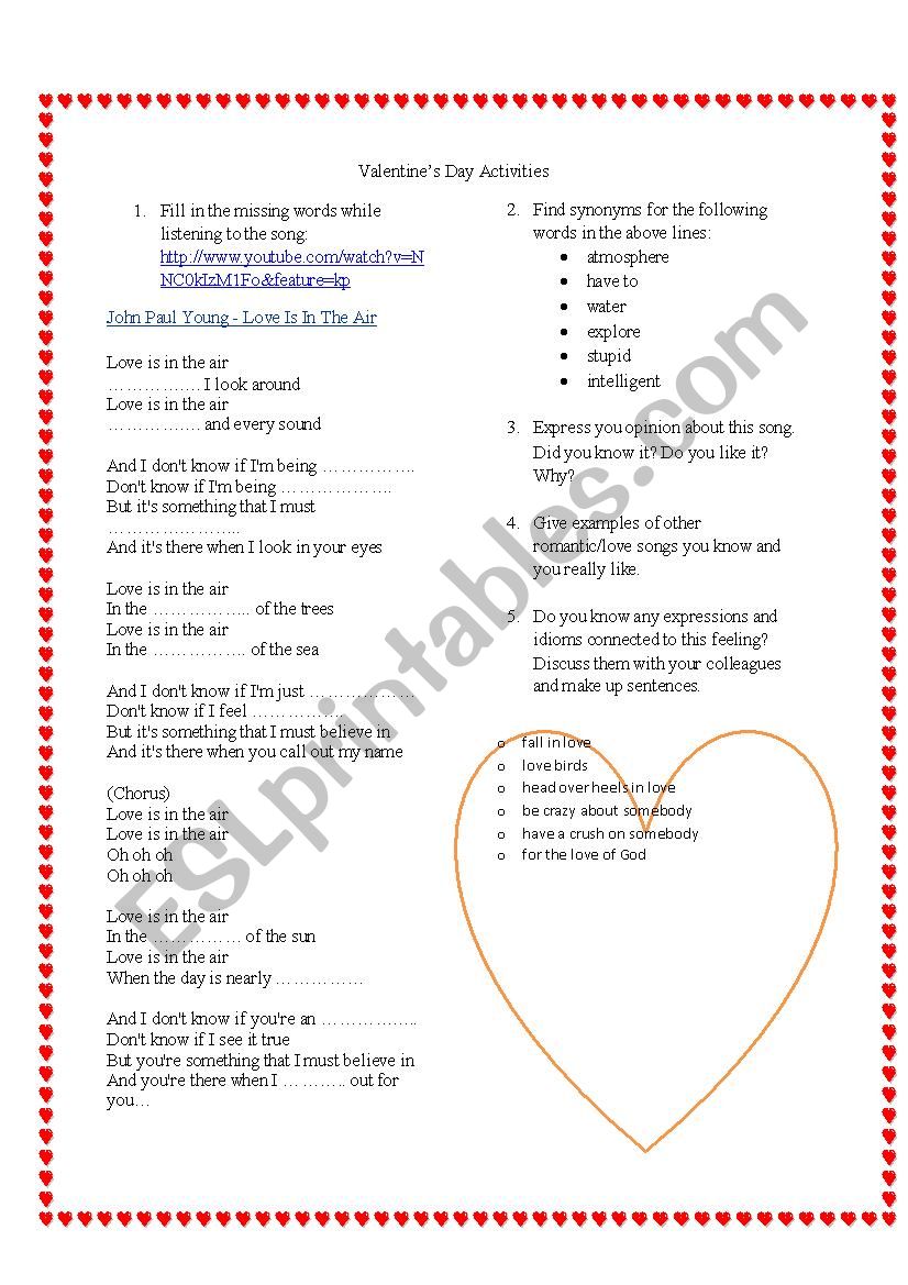 Valentines Day Activities worksheet
