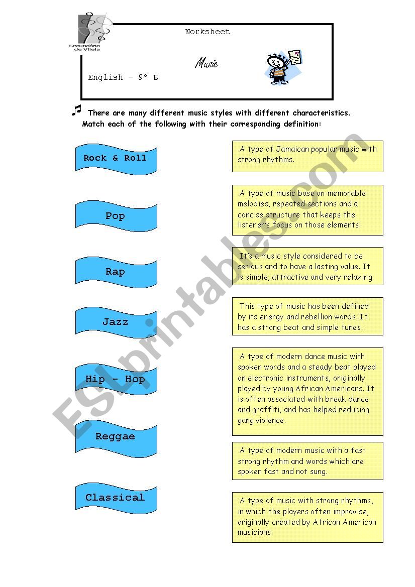 Music Styles worksheet