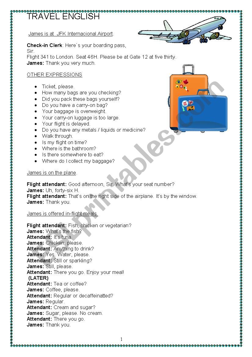 Travel English  worksheet