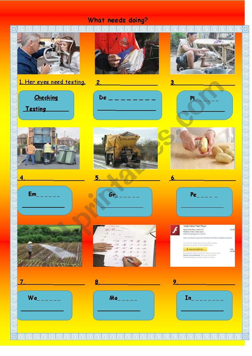 What needs doing? Part 5 of 5 worksheet