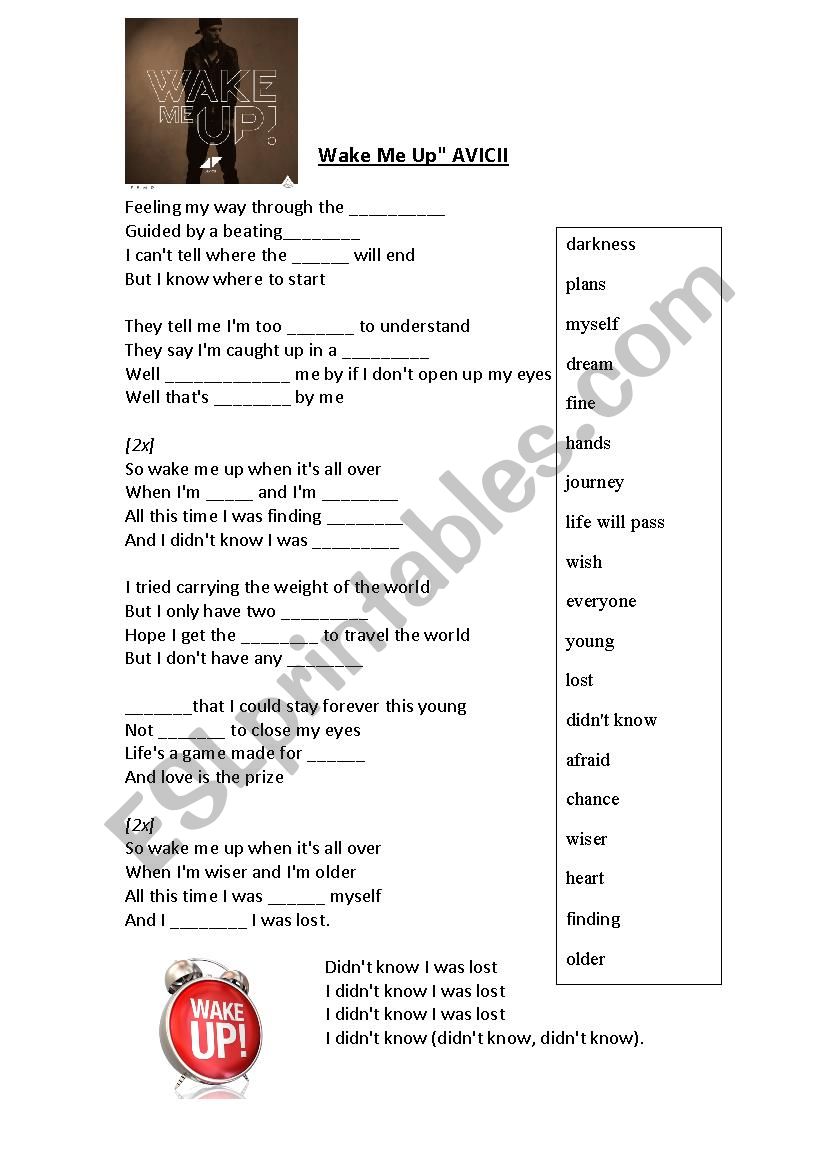 Wake Me Up - AVICII worksheet