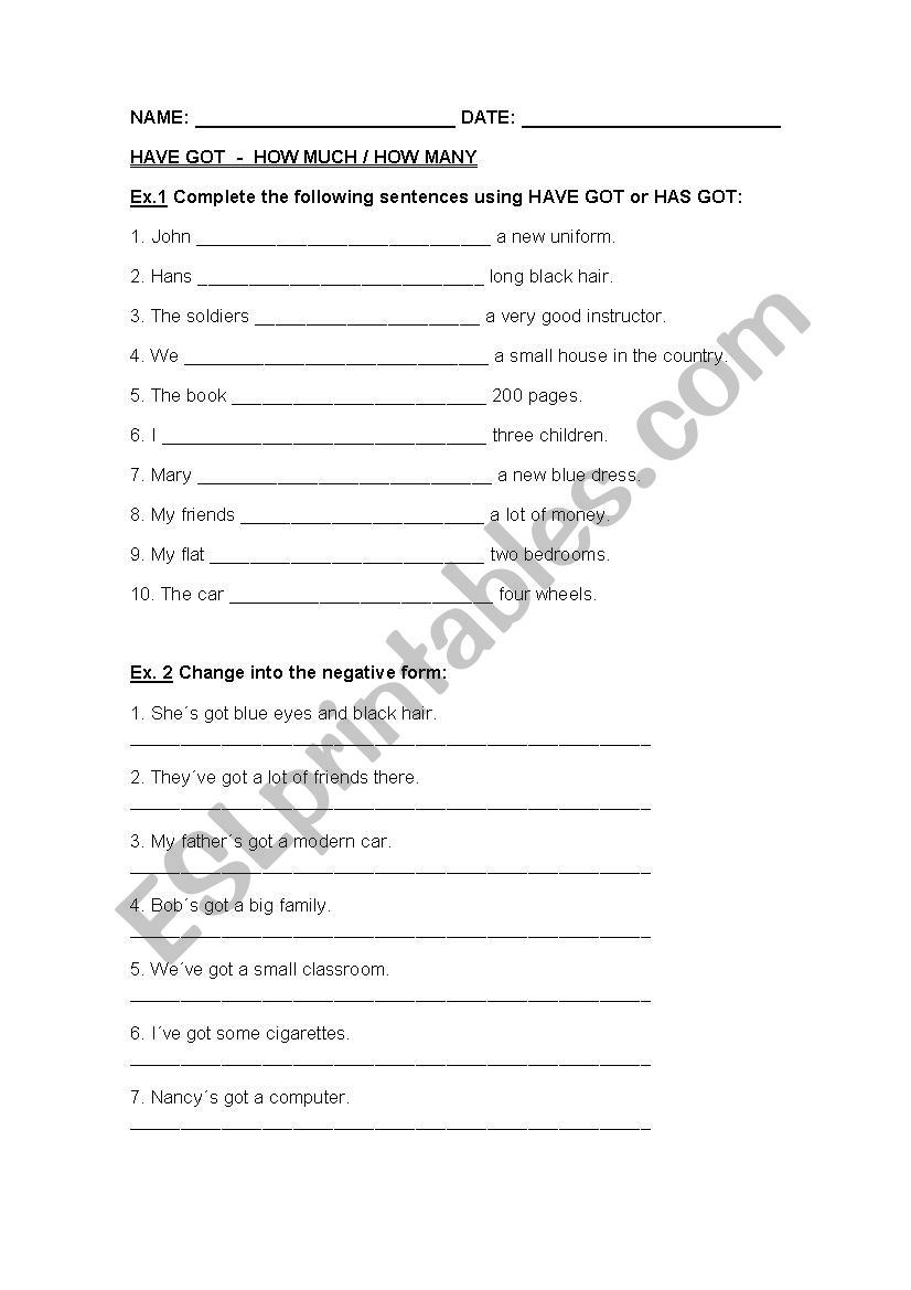 Have got - How Much/Many worksheet